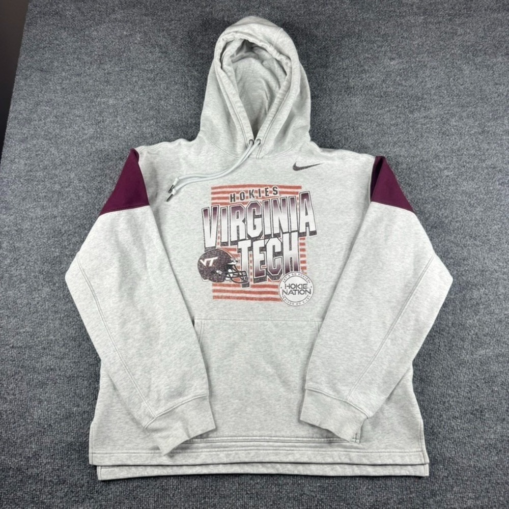 Virginia Tech Hokies Hoodie Mens M Gray Nike Pullover Sweatshirt College NCAA